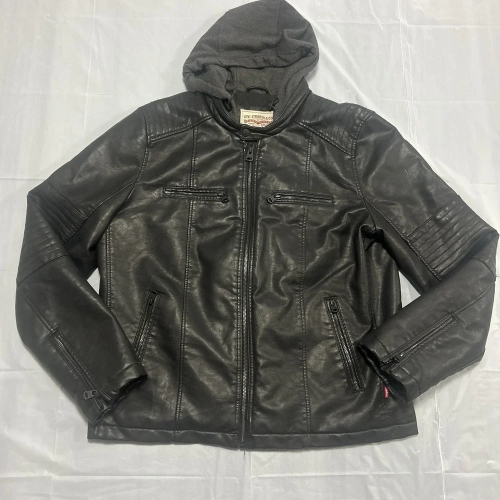 Levi's Biker Jacket With Hood Adult Large Black Zip Up